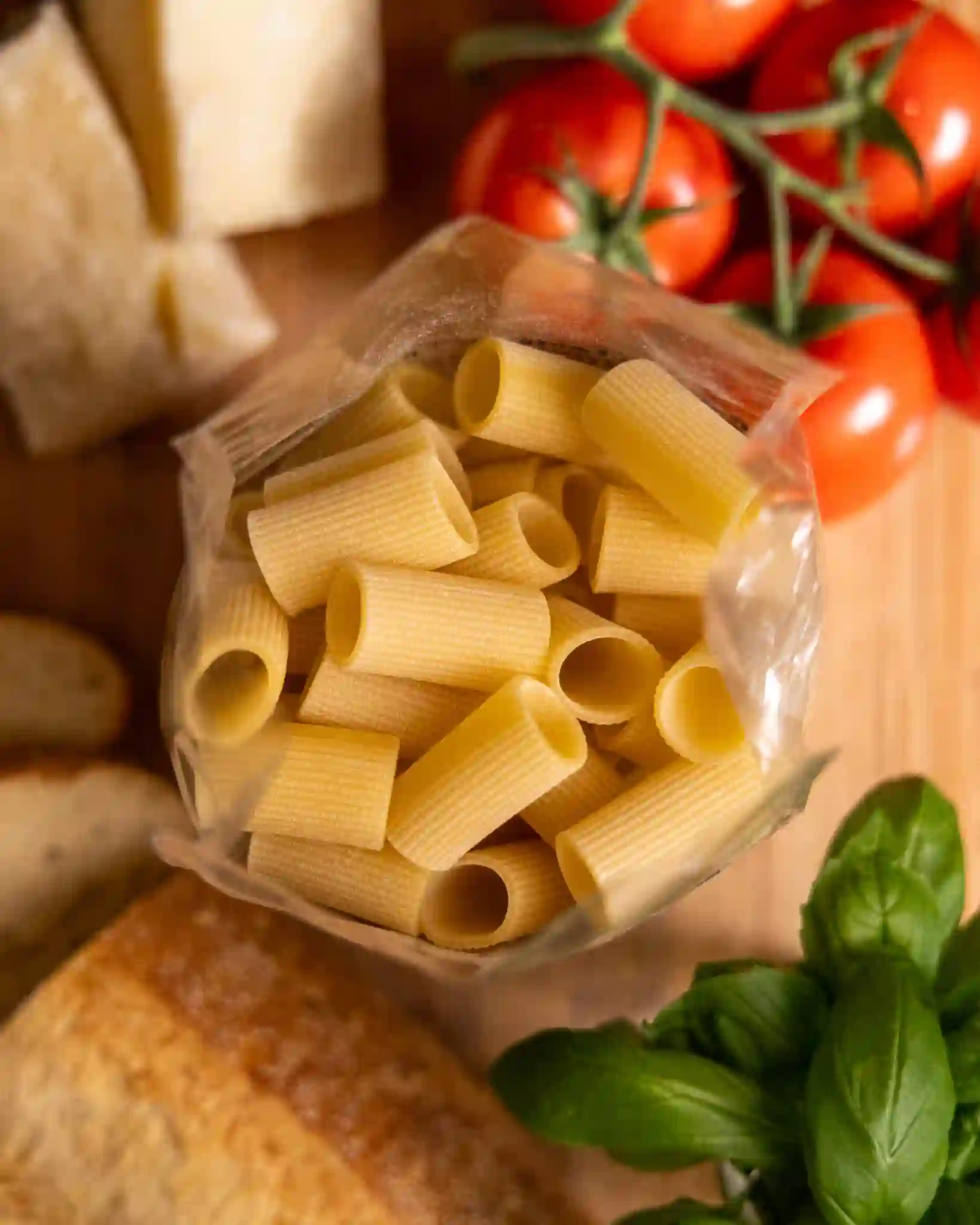 Rigatoni with vine tomatoes and basil