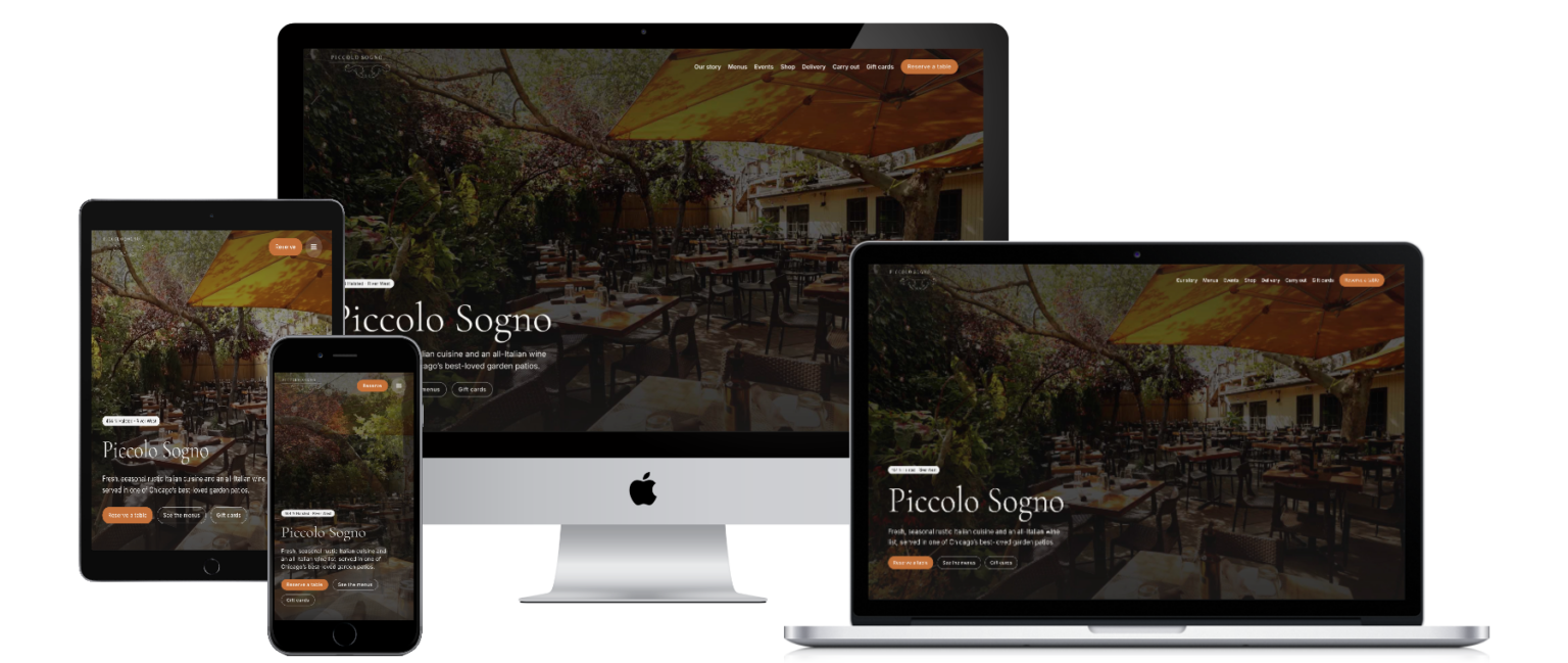 Piccolo Sogno website on desktop, tablet and phone